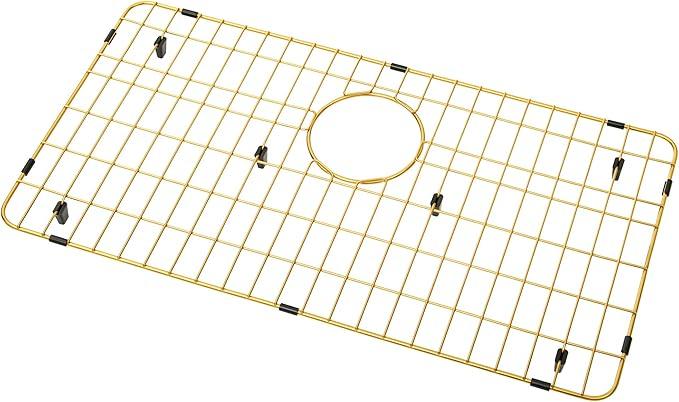 Kitchen Sink Grid, Kitchen Sink Protectors, Stainless Steel Sink Grids for Bottom, 26" x 14" with Rear Drain for Single Sink Bowl, Golden Color