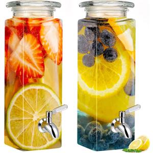 FillTouch 2 Pack 80 oz Glass Beverage Dispenser Tall Glass Drink Dispenser with Lid and Stainless Steel Spigot Beverage Storage for Parties Fridge Clear Rectangular Jar for Lemonade Water