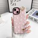 NITITOP Compatible with iPhone 15 Case Clear Cute Pattern Design for Women Girls with Wrist Adjustable Hand Strap Kickstand Grip Holder Soft TPU Slim Protective Phone Cover - Love Hearts