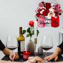 2 x Happy Valentine's Day Sign Happy Valentine's Day Door Sign Wooden Farmhouse Home Sign Welcome Sign with Bear Heat Rose for Porch Farmhouse Happy Valentine's Day Front Door Outdoor Home Decor (a)