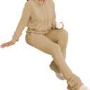 Women's Sweatsuits Sets 2 Piece Outfits Drawstring Hoodies Stacked Jogger Sweatpants Tracksuits Casual Set (Beige, S)