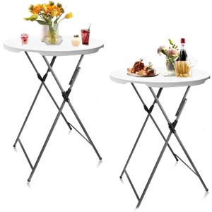 32in Round Folding Cocktail Table High Top-Tall Bar Table with Detachable Legs, Portable Bar Height Folding Table Outdoor Indoor Use for Events Parties Wedding Patio(White, 2 PC), Round, 32-inch diameter x 43.3-inch height