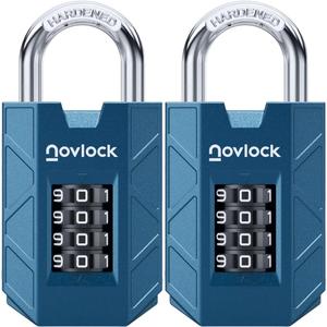 Gym Locker Lock, Indoor & Outdoor 4-Digit Combination Padlock | Weatherproof, Easy-to-Read Dials, Sturdy, Hardened Steel Shackle, for Lockers, Cabinets, Sheds & Gates, 2-Pack, Blue
