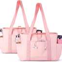 2 Pack Pink Rush Tote Bag for Women 24l Large Recruitment Tote with Zipper Lightweight Bag Multi-pocket Travel Handbag for Teacher, Office, College, Gym, and Daily Use