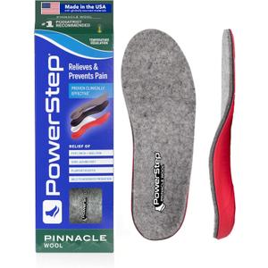 PowerStep Pinnacle Wool Orthotic Insoles, Arch Support, Temperature Control Insoles, Plantar Fasciitis Pain Relief, Mild Pronation, Unisex, Made in the USA (Men's 6-6.5 / Women's 8-8.5)