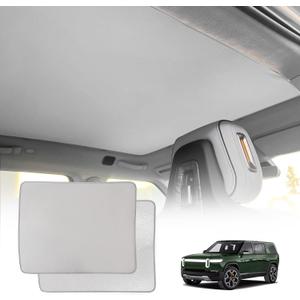 BestEvMod Foldable Roof Sunshade Compatible with 2022-2025 2026 Rivian R1S Accessories Upgraded Heat Reflective Tech Accessories Sunroof Reflective Sun Shade(Front Only Grey)