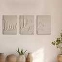 3Pcs Framed Beige Cream Abstract Textured Line Art Curved Canvas Wall Art Prints Posters Pictures Paintings Wall Decor for Minimalist Boho Living Room Bedroom Office Decoration