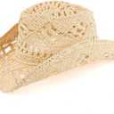 thuizen Men's and Women Western Summer Lightweight Breathable Hollow Woven Straw Cowboy Cowgirl Sun Hat (Beige)