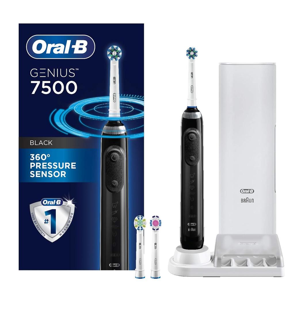 Oral-B 7500 Electric Toothbrush with Replacement Brush Heads and Travel Case, Black (Genius 7500 Kit)