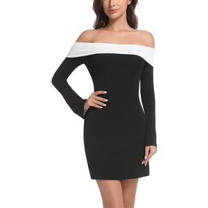 Topcloset Women's Party Dress Long Sleeve Off Shoulder Dress Sexy Elegant Bodycon Cocktail Mini Dresses XS