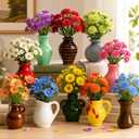 10 Pack Ceramic Mini Vase Magnets for Fridge with 20 Artificial Flower Stems, Decorative Flower Vase Refrigerator Magnets, Magnetic Vases for Kitchen Office Home Decor
