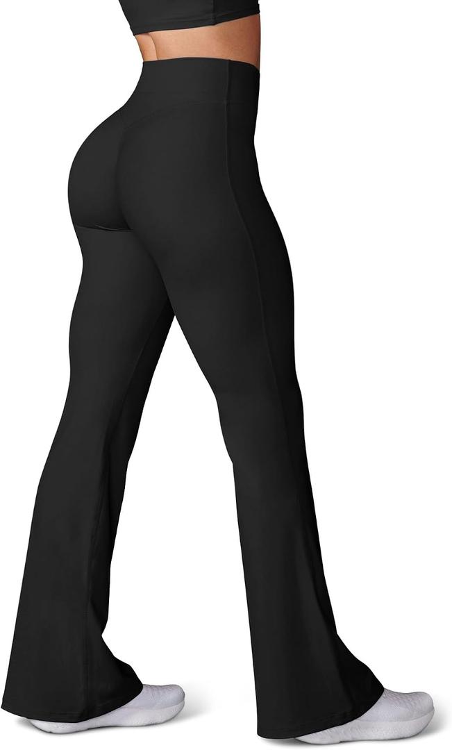 HEGALY Women's Flare Yoga Pants - Crossover Flare Leggings Buttery Soft High Waisted Workout Casual Bootcut Pants (Black) M