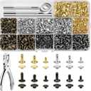 480 Sets Rivets for Leather, 4 Colors 3 Sizes Leather Rivets Kit, Double Cap Rivet with 4 Setting Tools, Suitable for Bags, Decoration