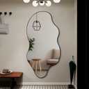 Large Irregular Mirror, 52"x25.5" Asymmetrical Frameless Mirror for Wall, Modern Abstract Wall Mirrors for Living Room Bathroom Bedroom Hallway Entryway, Hangs Vertically or Horizontally