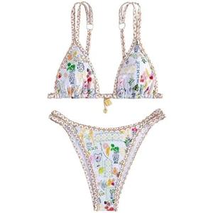 Milumia Women's 2 Piece Bikini Set Graphic Contrast Binding Triangle Bathing Suits XS