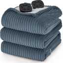 Bedsure GentleSoft Electric Blanket King Size - Soft Ribbed Flannel Heated Blanket with Dual Control, Heating with 10 Heat Settings & 10 Time Settings, 8 hrs Timer Auto Shut Off (90x100 inches, Grey)