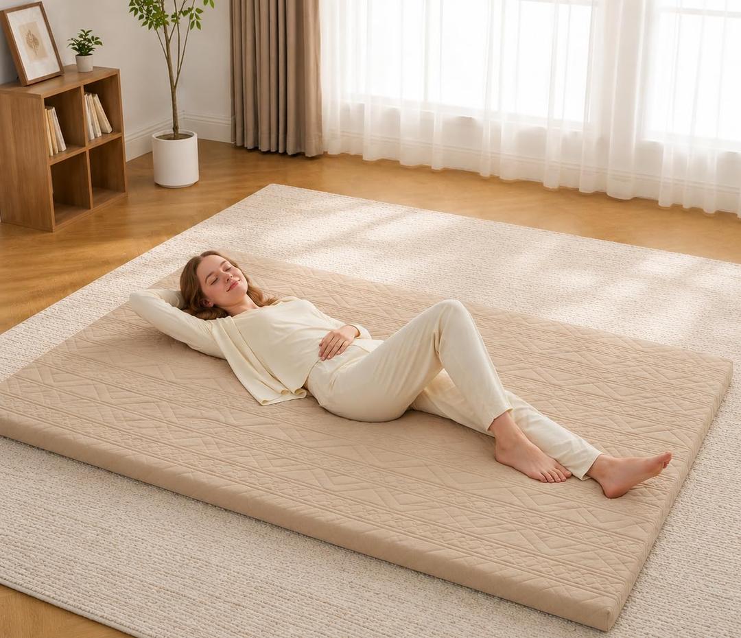 Mollydot Japanese Floor Mattress Full Size 54"x 75", Futon Mattress with Cotton Washable Cover, Roll Up 2.5" Thick Tatami Mat, Portable & Foldable Floor Bed Mattress for Guest Room Dormitory (Coffee)