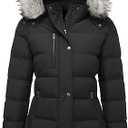 Women's Winter Warm Puffer Coat Parka Jacket with Faux Fur Removable Hood, L