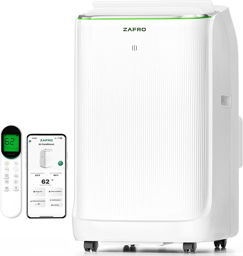 ZAFRO Smart Inverter Portable Air Conditioners, 16000 BTU (12000 BTU SACC) Dual Hose Portable AC Unit with Energy Saving/Ultra Quiet(38dB Upgraded)/Drainage-free Cool/APP/Remote for Multi-Scenario Use