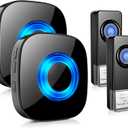 Wireless Doorbell 2 Receivers 2 Push Buttons, PHYSEN Waterproof Door Chime Kit Operating at 1300-ft, Adjustable 58 Melodies & 5 Volume Levels LED Strobe, Door Bell for Home Office Classroom, Black