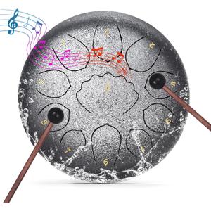 Professional Steel Tongue Drum for Adults & Kids - 8 inch Hand Percussion Instrument Rain Drum with 11 Notes for Yoga, Meditation, Music Therapy & Concerts Play (Silver, 8 Inch