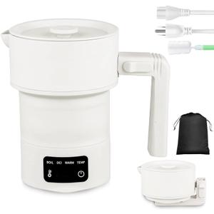 Travel Foldable Electric Kettle, Collapsible Electric Kettle Food Grade Silicone Small Pot Boiling water,0.6L/20.3oz Stainless Steel with Bag