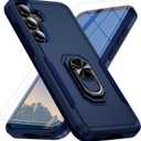 Phone Case for Samsung Galaxy S25 FE [15 FT Military-Grade Drop Protection] with 2X Tempered Glass Screen Protector, Heavy-Duty Shockproof Kickstand Phone Case (Dark Blue)