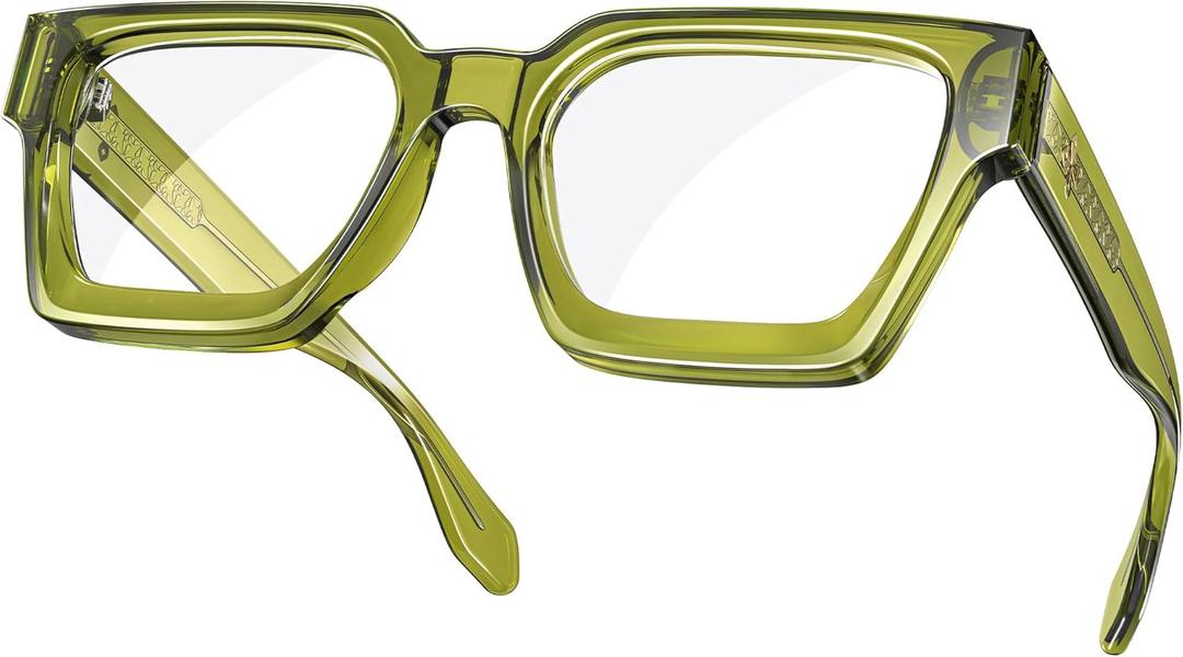 VISOONE Enhanced Version Rectangle Chic Preppy Look Blue Light Blocking Glasses for Women Men RIVER-LIGHTER (Olive Green)