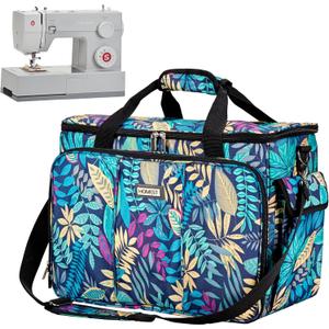 HOMEST Sewing Machine Carrying Case with Multiple Storage Pockets, Universal Tote Bag with Shoulder Strap Compatible with Most Standard Singer, Brother, Janome, Floral (Patent Design) (Style 1)