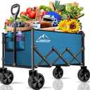 Collapsible Folding Wagon Cart, 350LBS Utility Large Capacity Cart Foldable Wagon with All Terrain Wheels, Grocery Wagons Carts for Garden Shopping Sports Camping, Blue
