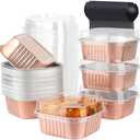 LNYZQUS 10oz Mini Cake Tins With Lids 40 Pack, Aluminum Foil Small Baking Pans Disposable Large Brownie Baking Cups,4”x4” Small Bread Muffin Containers Holders For Party-Champagne