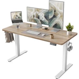 TIQLAB Electric Standing Desk, Adjustable Height Stand up Desk, 55 * 24 Inches Sit Stand Home Office Table with Splice Board, White