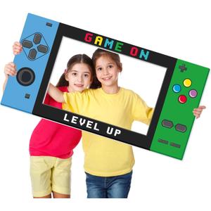 Video Game Photo Props Gaming Party Props Level Up Birthday Decoration Handheld Gaming Theme Decoration Photo Booth Frame Birthday Game Fans Video Gamer Party Supplies 31.5 x 15.9 Inch (Blue and Green)