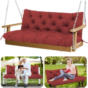 Porch Swing Cushions Outdoor 60 inch Waterproof Swing Cushions 3 Seater Replacement with Backrest and Ties Thicken 5" Bench Swing Cushion for Outdoor Furniture Patio(Wine Red60x40x5inch)