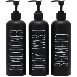 HOMCDALY Black Shampoo and Conditioner Dispenser, 16oz 3-Pack Refillable Pump Bottles, Shampoo Conditioner Body Wash Dispensers Bottles, Bathroom Shower Dispenser (Black-2