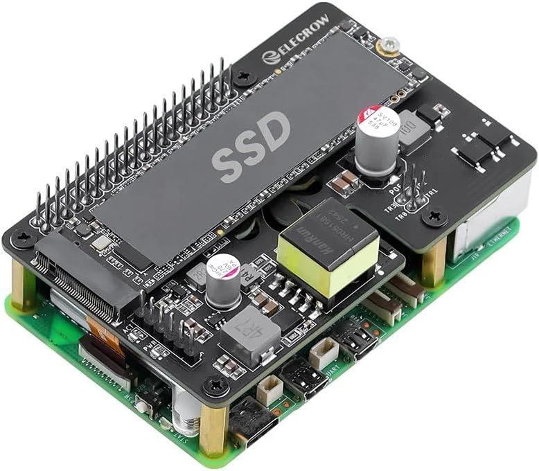 PoE+ M.2 NVMe Expansion Board for Raspberry Pi 5, 802.3 at Power Over Ethernet HAT with PCIe M-Key SSD Slot, Supports 2230/2242/2260/2280, 5V/4.5A Output for NAS & IoT (Pi Not Included)
