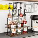 KLM Coffee Syrup Organizer, 2 Tier Wooden Small Display Shelf (6 Bottle Capacity),Syrup Bottle Sturdy Holder for Coffee Bar, Kitchen Countertop Syrups, Condiments and Wine
