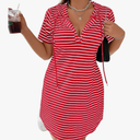 LALAGEN Hooded Plus Striped Drawstring Hooded Tee Dress, Summer X-Large