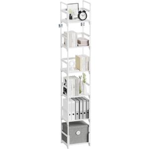 FIDUCIAL HOME 6 Tiers Tall Narrow Bookshelf Book Shelf Skinny White Bookcase Thin Slim Book Rack Storage Organizer Easy Assemble, Sturdy
