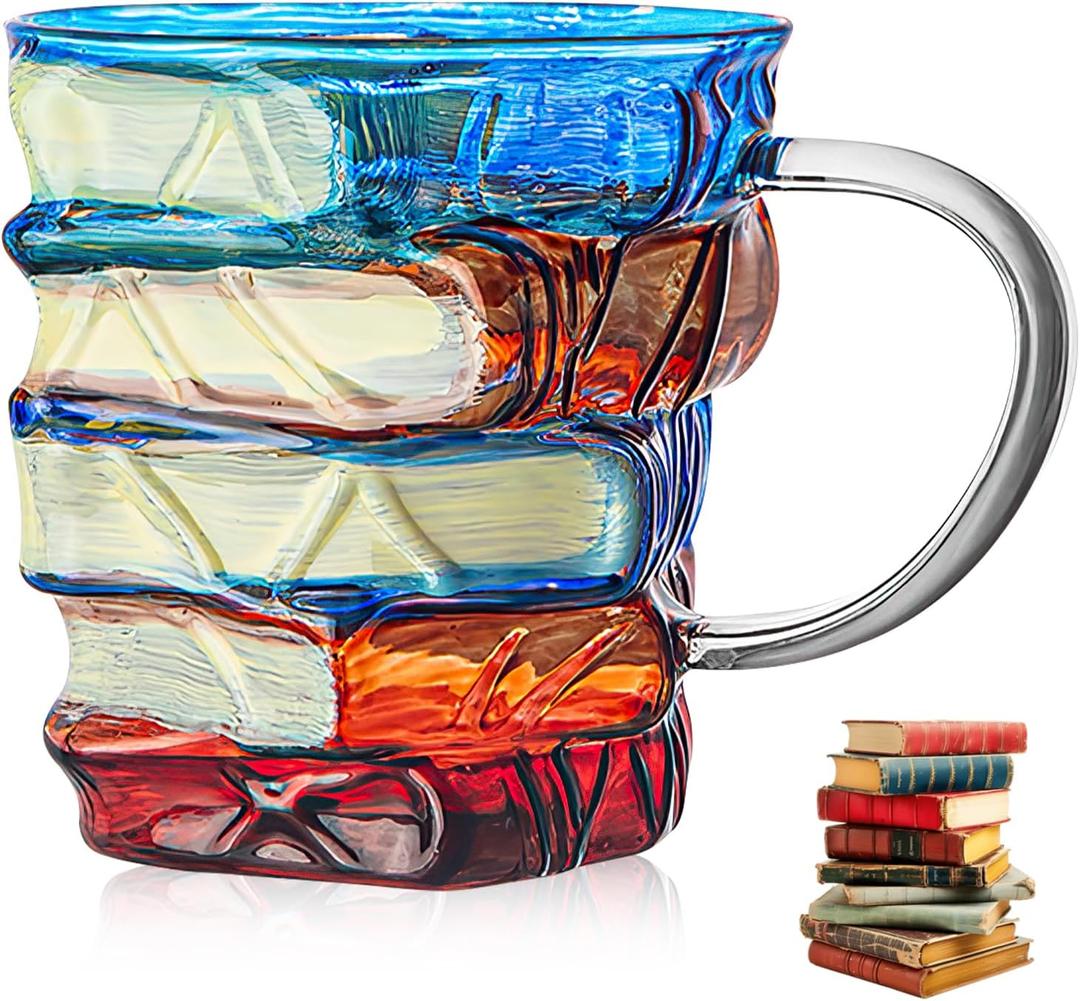 Colored Book Cup  Painted Book Mug Novelty Mugs for Book Lovers Gifts Unique Handmade Coffee Mugs Glass Cool Funny Bookish Tea Cups Cute Tumblers Book Worm Reader Writers Librarian Gift(11oz)