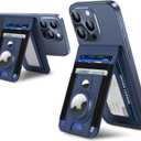 For Magsafe Wallet Stand with Airtag Holder, Strongest Magnetic Phone Wallet for iPhone 17/16/15/14/13/12 Series, ID Window, 4 Card Slots, 10 Cards Holder, Vegan Leather, RFID Blocking, Navy Blue