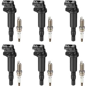 BDFHYK Ignition Coil Pack UF592 and Double Iridium Platinum Spark Plugs Compatible with 2006-2007 BMW 328i X3 X5 525i 530i 530xi 325i 325xi 330i 330xi 3.0L 2.5L L6 Coil for UF592 12120032137 Set of 6