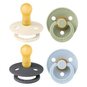 BIBS Colour Soother 4-Pack | BPA Free Dummy Pacifier | Round Nipple | Natural Rubber Latex | Made in Denmark | Size 6-18 Months | Iron Mix