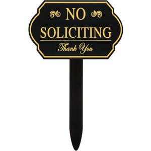 No Soliciting Sign with Stake for Yard Collocation Self Adhesive Door Sign Private Drive No Trespassing Garden Plaque Heavy Duty Weather Resistance for House with Stake(12 x 7.5 Inch,Gold)