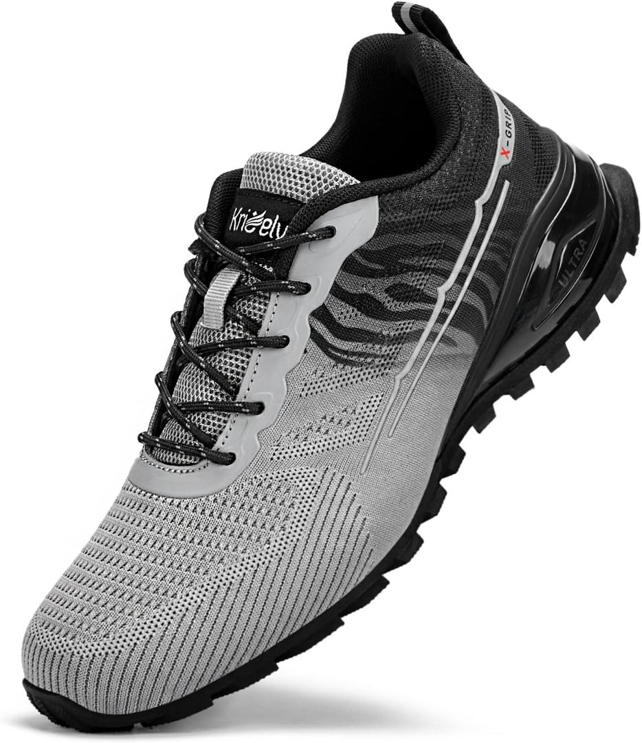 Kricely Men's Trail Running Shoes Fashion Walking Hiking Sneakers for Men Tennis Cross Training Shoe Outdoor Snearker Mens Casual Workout Footwear (9.5, Black Grey)