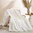 Smoofy Faux Fur Throw Blanket for Couch  Cream White Fluffy Cozy Rabbit Fleece, Plush Soft Bubble Blanket for Sofa & Bed, for Mom, Warm Fuzzy Home Room Decor Throw 50" x 60"