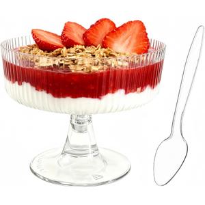 40 Pack 6.8 oz Clear Ribbed Dessert Cups with Spoons, Ice Cream Bowl with Retro Stripes, Mini Dessert Shooter for Pudding Fruit, Elegant Parfait/Sundae Bowls for Christmas Party & Home Use