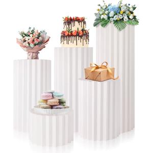 Cylinder Stands for Party 5 Pcs Paper Cake Stand, Party Decoraciones Para Sala Cake Table, Round Backdrop Stand Nesting Display Cylinder Tables for Parties Wedding Living Room Patio Decor(Paper Production)