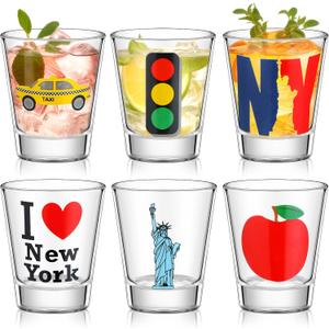 Roshtia 6 Pcs I Love New York Shot Glass 1.7 oz New York Souvenirs for Party Favor Supplies I Love Ny, Ny Cab, Statue of Liberty, Apple, Nyc Wine Glass Souvenirs Gift for Travel USA Fan