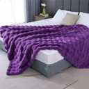 Purple Faux Fur Throw Blanket for Couch, Double-Sided Bubble Textured Plush Blanket with Soft Flannel Back, Decorative Throw for Sofa or Bed, Machine Washable, 60x80 Inches, 860 GSM